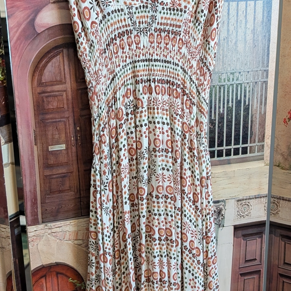 American Rag Patterned Midi Halter Dress - Cream and Brown NWOT
